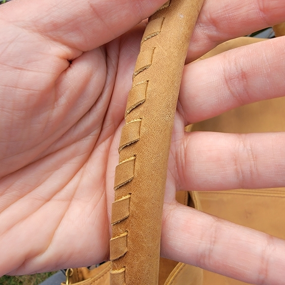 Boho Tan Leather Hobo Shoulder Tote Purse - Picture 7 of 10